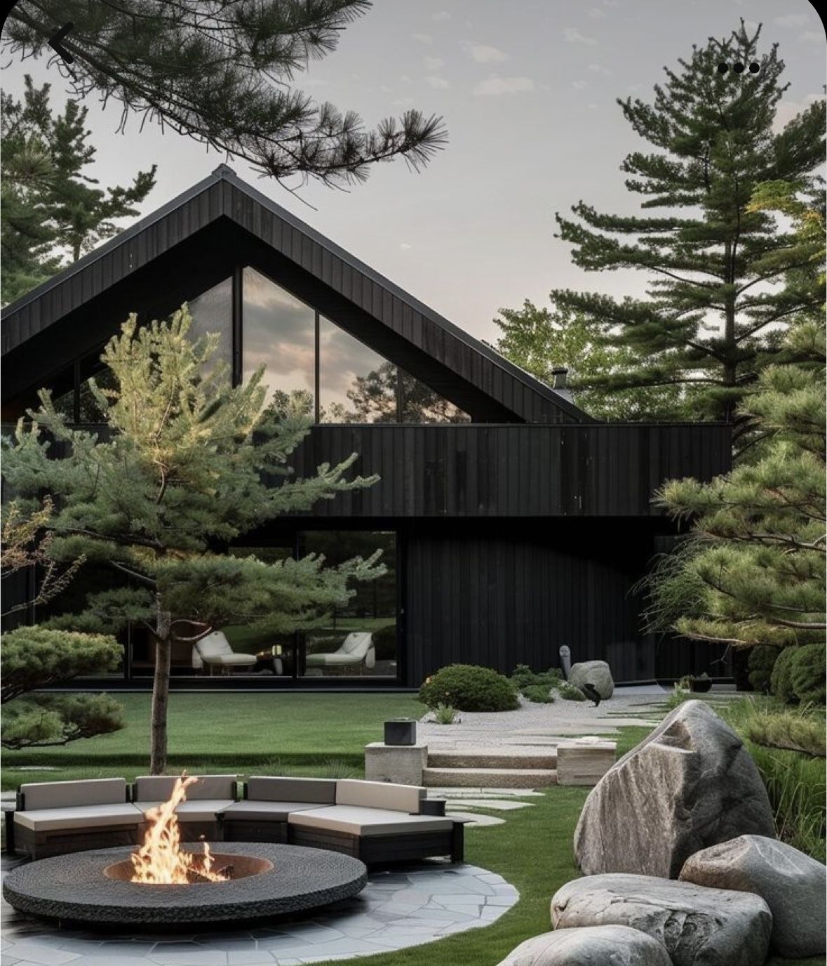 Moderner Gartenpavillon aus Glas in gepflegter Gartenanlage